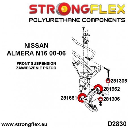 Audi A3 96-03 8L FWD | A3 96-03 8L Quattro | Golf IV | Leon 2WD 99-05 Strongflex 226018A: Front suspension bush kit SPORT