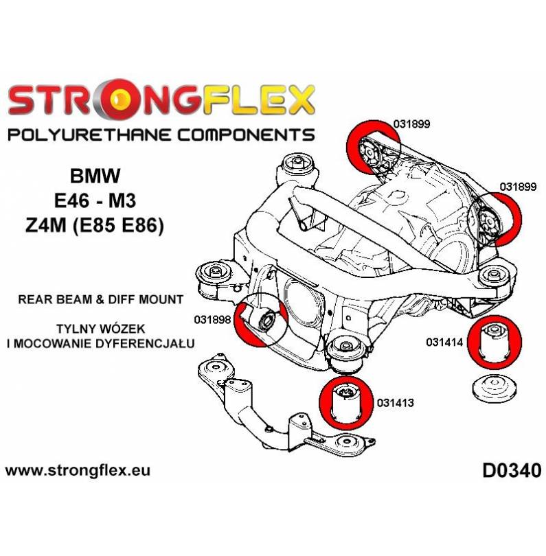 BMW E8X | E9X 4x4 05-11 | F20 F21 11- | F22 F23 | F30 F31 F34 | F32 F33 F36 | Strongflex 036241A: Rear subframe bush kit SPORT BMW E8X | E9X 4x4 05-11 | F20 F21 11- | F22 F23 | F30 F31 F34 | F32 F33 F36 | Strongflex 036241A: Rear subframe bush kit SPORT