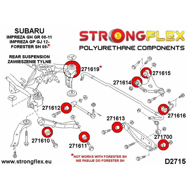 Subaru Legacy/Outback BE BH 98-03 | Legacy/Outback BL BP 03-09 | Strongflex 276158B: Rear suspension bush kit Subaru Legacy/Outback BE BH 98-03 | Legacy/Outback BL BP 03-09 | Strongflex 276158B: Rear suspension bush kit