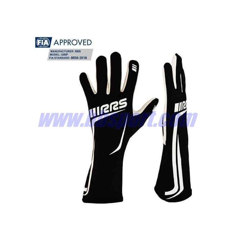 Guantes ignífugos RRS GRIP 2 racing gloves - Black logo WHITE - FIA 8856-2018 Guantes ignífugos RRS GRIP 2 racing gloves - Black logo WHITE - FIA 8856-2018