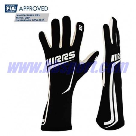Guantes ignífugos RRS GRIP 2 racing gloves - Black logo WHITE - FIA 8856-2018