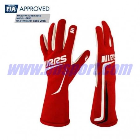 Guantes ignífugos RRS GRIP 2 racing gloves - Red logo WHITE - FIA 8856-2018