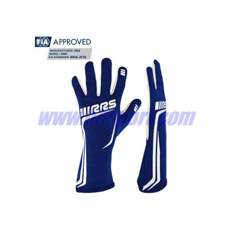 Guantes ignífugos RRS GRIP 2 racing gloves - Blue logo WHITE - FIA 8856-2018