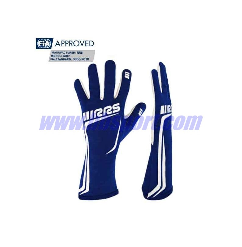 Guantes ignífugos RRS GRIP 2 racing gloves - Blue logo WHITE - FIA 8856-2018 Guantes ignífugos RRS GRIP 2 racing gloves - Blue logo WHITE - FIA 8856-2018