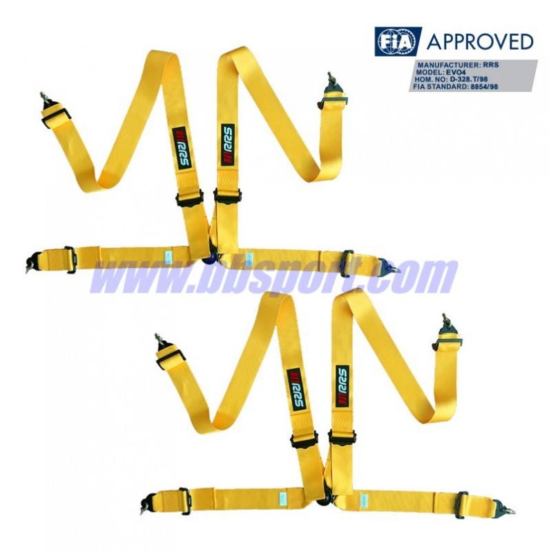 2 X Cinturones arneses homologado FIA de 4 puntos RRS EVO 4 color amarillo (ESPECIAL POR ENCARGO)