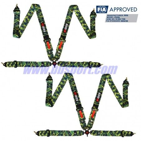 2 X Cinturones arneses homologados FIA de 4 puntos RRS EVO 4 color Camuflaje (ESPECIAL POR ENCARGO)