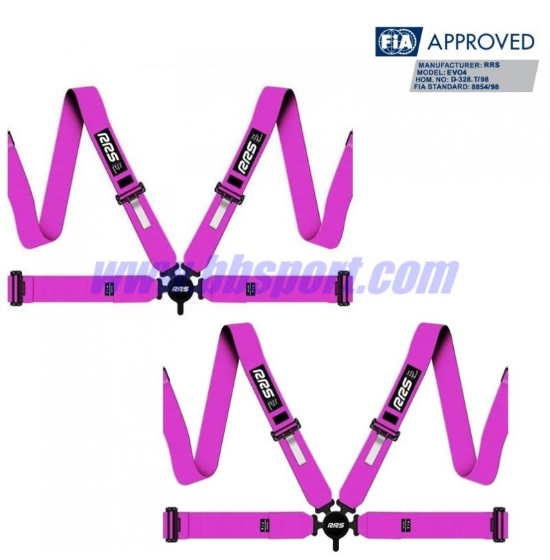 2 X Cinturones arneses homologados FIA de 4 puntos RRS EVO 4 color Fucsia (ESPECIAL POR ENCARGO)