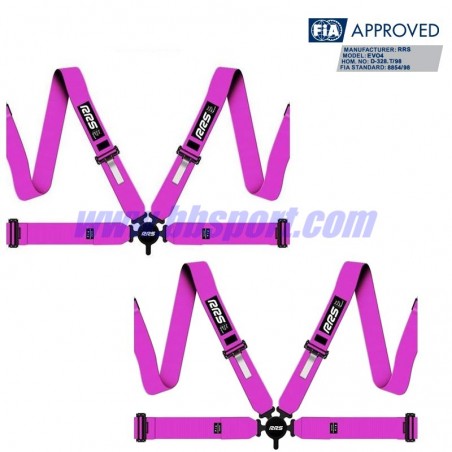 2 X Cinturones arneses homologados FIA de 4 puntos RRS EVO 4 color Fucsia (ESPECIAL POR ENCARGO)