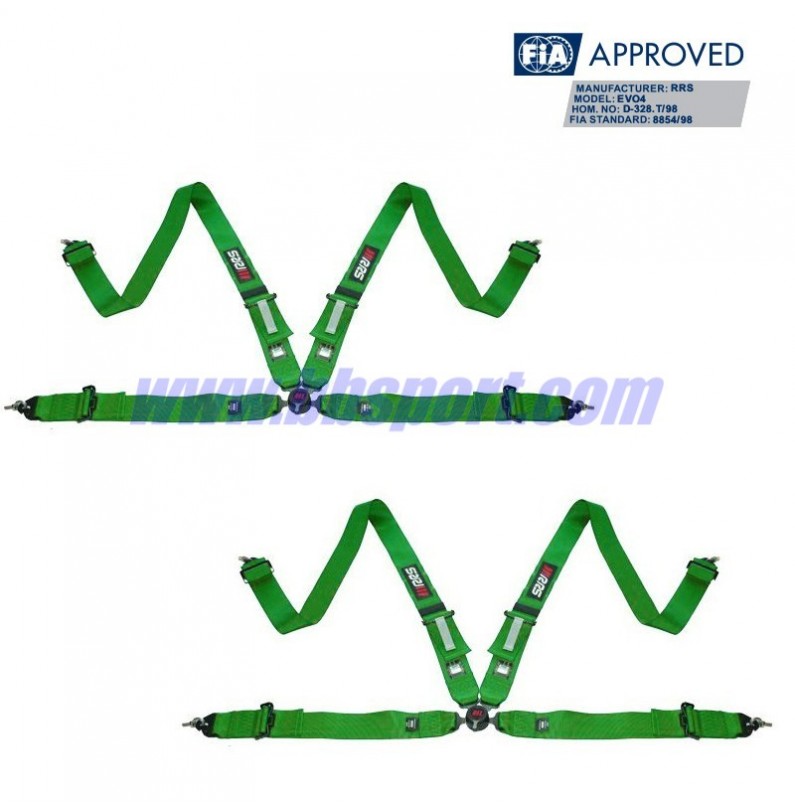 2 X Cinturones arneses homologados FIA de 4 puntos RRS EVO 4 color verde (ESPECIAL POR ENCARGO)