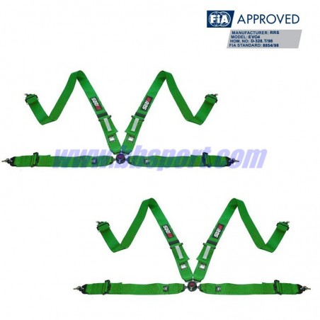 2 X Cinturones arneses homologados FIA de 4 puntos RRS EVO 4 color verde (ESPECIAL POR ENCARGO)