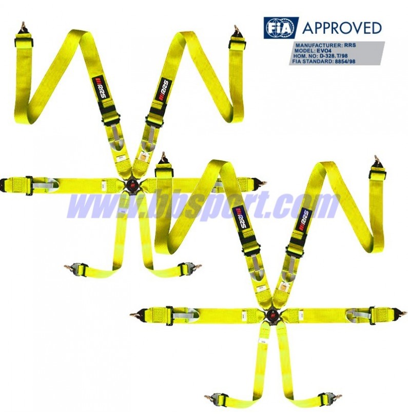 2 X Cinturones arneses homologados FIA de 6 puntos RRS EVO 6 color Amarillo (ESPECIAL POR ENCARGO)