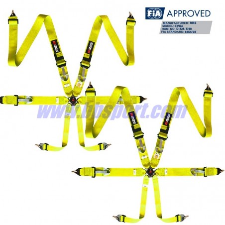 2 X Cinturones arneses homologados FIA de 6 puntos RRS EVO 6 color Amarillo (ESPECIAL POR ENCARGO)