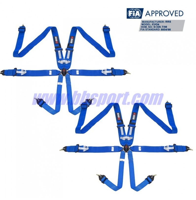 2 X Cinturones arneses homologados FIA de 6 puntos RRS EVO 6 color Azul