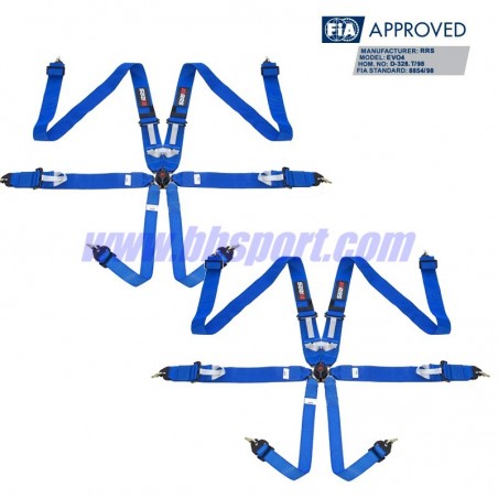 2 X Cinturones arneses homologados FIA de 6 puntos RRS EVO 6 color Azul