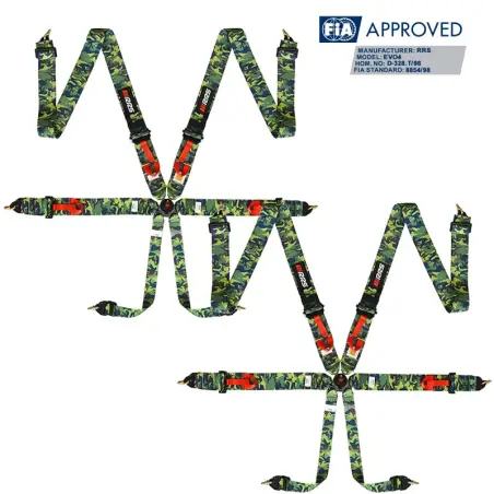 2 X Cinturones arneses homologados FIA de 6 puntos RRS EVO 6 color Camuflaje (ESPECIAL POR ENCARGO)