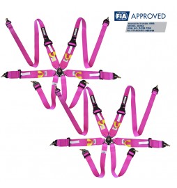 2 X Cinturones arneses homologados 3+2" para HANS FIA de 6 puntos RRS EVO 6 color Fucsia (ESPECIAL POR ENCARGO)