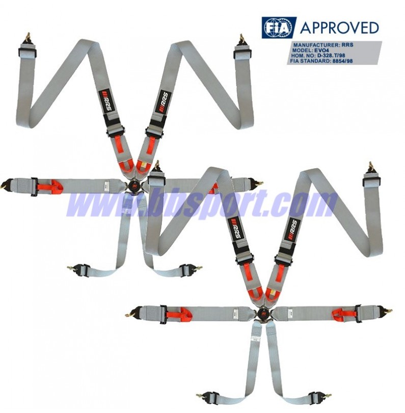 2 X Cinturones arneses homologados FIA de 6 puntos RRS EVO 6 color gris (ESPECIAL POR ENCARGO) RSS equipamiento - 1
