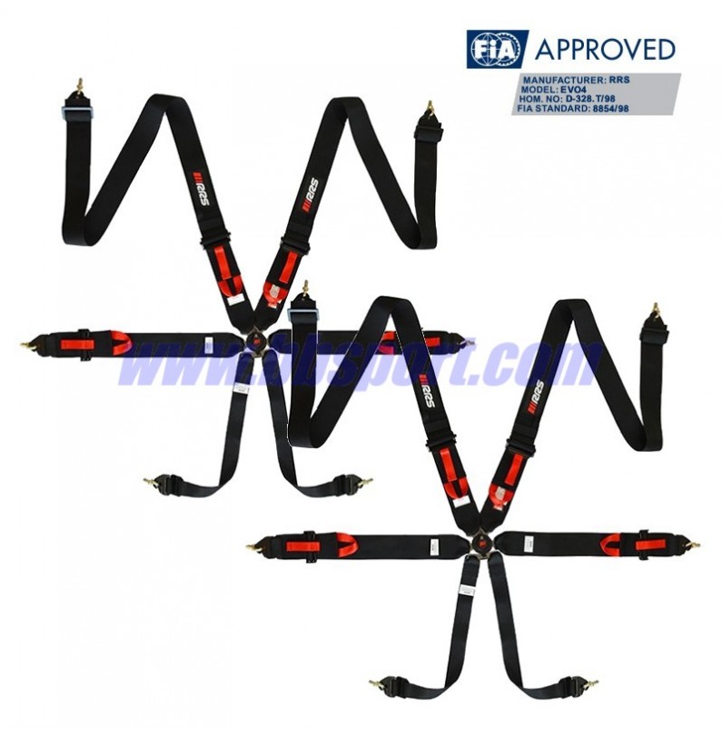 2 X Cinturones arneses homologados FIA de 6 puntos RRS EVO 6 color negro