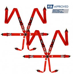 2 X Cinturones arneses homologados FIA de 6 puntos RRS EVO 6 color rojo RSS equipamiento - 1