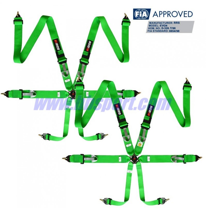 2 X Cinturones arneses homologados FIA de 6 puntos RRS EVO 6 color verde (ESPECIAL POR ENCARGO) 2 X Cinturones arneses homologados FIA de 6 puntos RRS EVO 6 color verde (ESPECIAL POR ENCARGO)