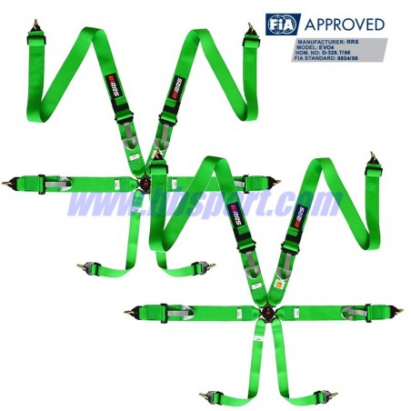 2 X Cinturones arneses homologados FIA de 6 puntos RRS EVO 6 color verde (ESPECIAL POR ENCARGO)