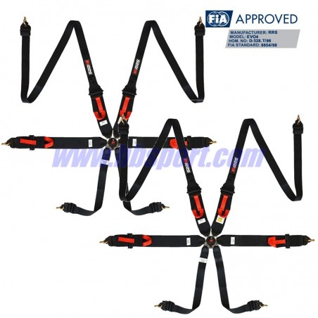 2 X Cinturones arneses homologados FIA de 6 puntos RRS EVO 6 HANS 3" + 2" Color negro RSS equipamiento - 1