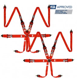 2 X Cinturones arneses homologados FIA de 6 puntos RRS EVO 6 HANS 3" + 2" Color rojo