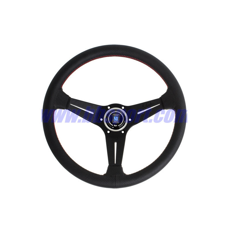 Nardi Deep Corn Steering Wheel, Black Perforated Leather, Black Spokes, Red Stitching, 80 mm Dish, Ø35 cm Nardi - 1