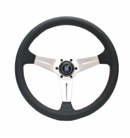 Nardi Deep Corn Steering Wheel, Black Perforated Leather, Satin Spokes, Red Stitching, 75 mm Dish, Ø35 cm