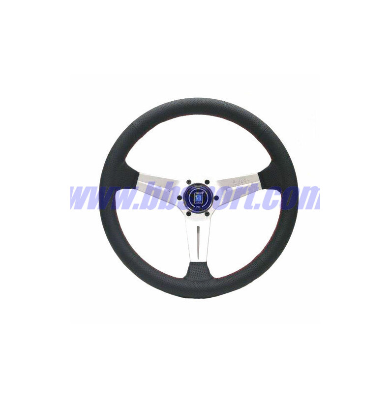 Nardi Deep Corn Steering Wheel, Black Perforated Leather, Satin Spokes, Red Stitching, 75 mm Dish, Ø35 cm