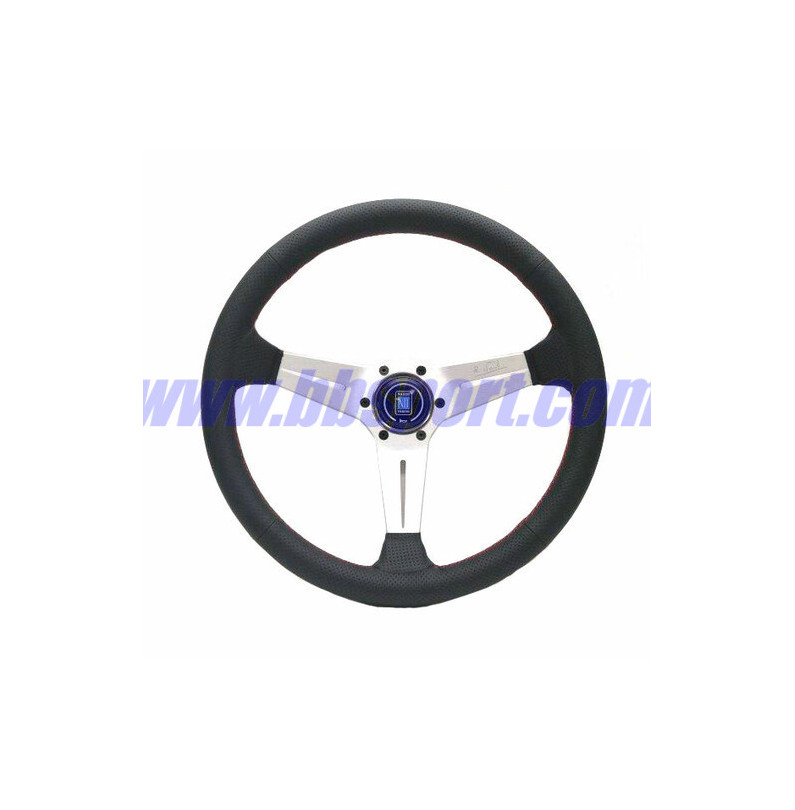 Nardi Deep Corn Steering Wheel, Black Perforated Leather, Satin Spokes, Red Stitching, 75 mm Dish, Ø35 cm
