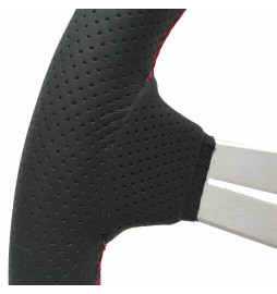 Nardi Deep Corn Steering Wheel, Black Perforated Leather, Satin Spokes, Red Stitching, 75 mm Dish, Ø35 cm