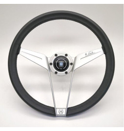 Nardi Novantesimo 90th Anniversary Steering Wheel, Black Leather, White Spokes, Ø35.5 cm, White Center Ring with Screws at Sight