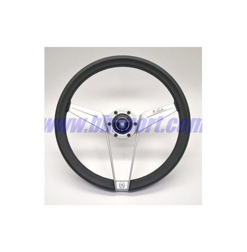 Nardi Novantesimo 90th Anniversary Steering Wheel, Black Leather, White Spokes, Ø35.5 cm, White Center Ring with Screws at Sight Nardi Novantesimo 90th Anniversary Steering Wheel, Black Leather, White Spokes, Ø35.5 cm, White Center Ring with Screws at Sight