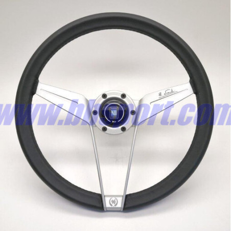 Nardi Novantesimo 90th Anniversary Steering Wheel, Black Leather, White Spokes, Ø35.5 cm, White Center Ring with Screws at Sight