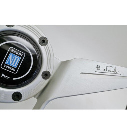 Nardi Novantesimo 90th Anniversary Steering Wheel, Black Leather, White Spokes, Ø35.5 cm, White Center Ring with Screws at Sight