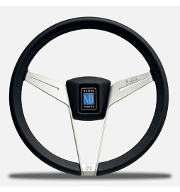 Nardi Novantesimo 90th Anniversary Steering Wheel, Black Leather, White Spokes, Ø35.5 cm, Black Center Pad