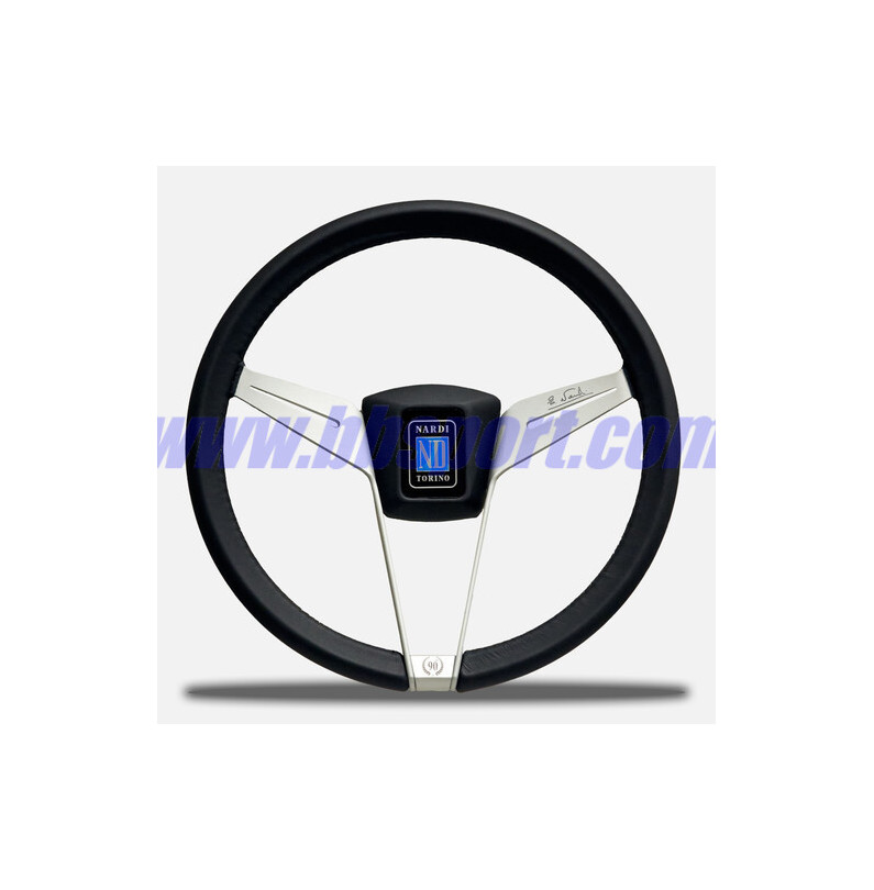 Nardi Novantesimo 90th Anniversary Steering Wheel, Black Leather, White Spokes, Ø35.5 cm, Black Center Pad Nardi Novantesimo 90th Anniversary Steering Wheel, Black Leather, White Spokes, Ø35.5 cm, Black Center Pad