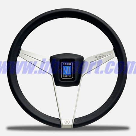 Nardi Novantesimo 90th Anniversary Steering Wheel, Black Leather, White Spokes, Ø35.5 cm, Black Center Pad