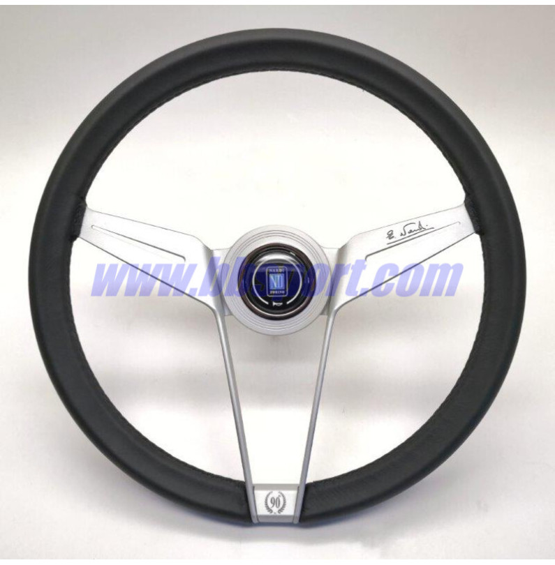 Nardi Novantesimo 90th Anniversary Steering Wheel, Black Leather, White Spokes, Ø35.5 cm, White Center Ring Nardi Novantesimo 90th Anniversary Steering Wheel, Black Leather, White Spokes, Ø35.5 cm, White Center Ring