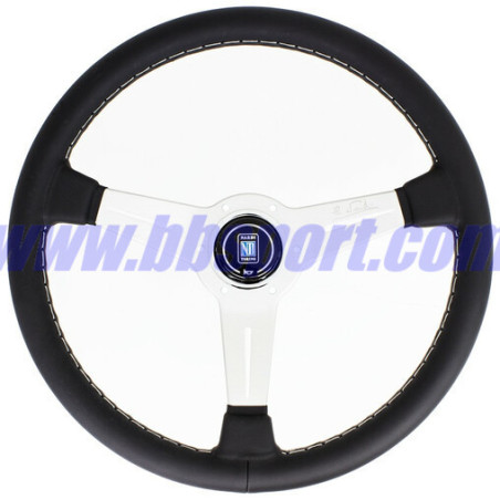 Nardi Classic ND36 Steering Wheel, Black Leather, Satin Spokes, Grey Stitching, 40 mm Dish
