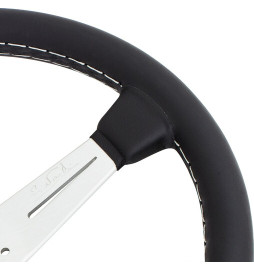 Nardi Classic ND36 Steering Wheel, Black Leather, Satin Spokes, Grey Stitching, 40 mm Dish