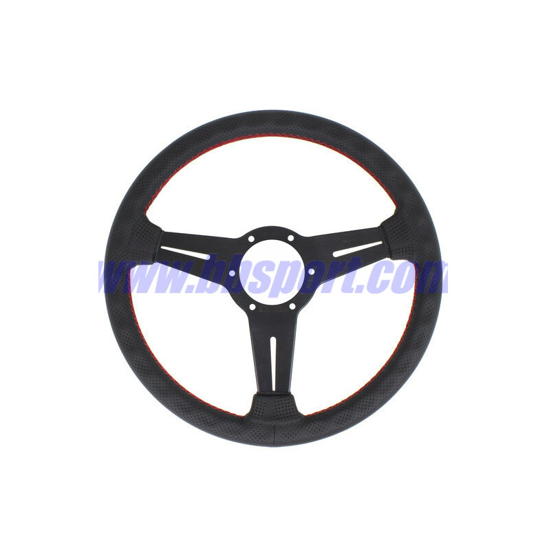 Nardi Classic ND33 Steering Wheel, Black Perforated Leather, Black Spokes, Red Stitching, 25 mm Dish