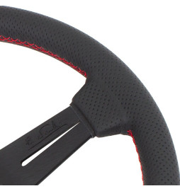 Nardi Classic ND33 Steering Wheel, Black Perforated Leather, Black Spokes, Red Stitching, 25 mm Dish