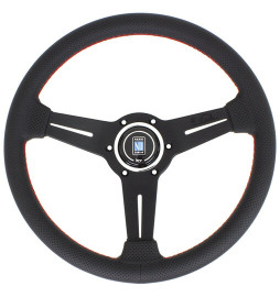 Nardi Classic ND33 Steering Wheel, Black Perforated Leather, Black Spokes, Red Stitching, 25 mm Dish