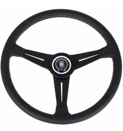 Nardi Classic ND39 Steering Wheel, Black Leather, Black Spokes, Grey Stitching, 30 mm Dish