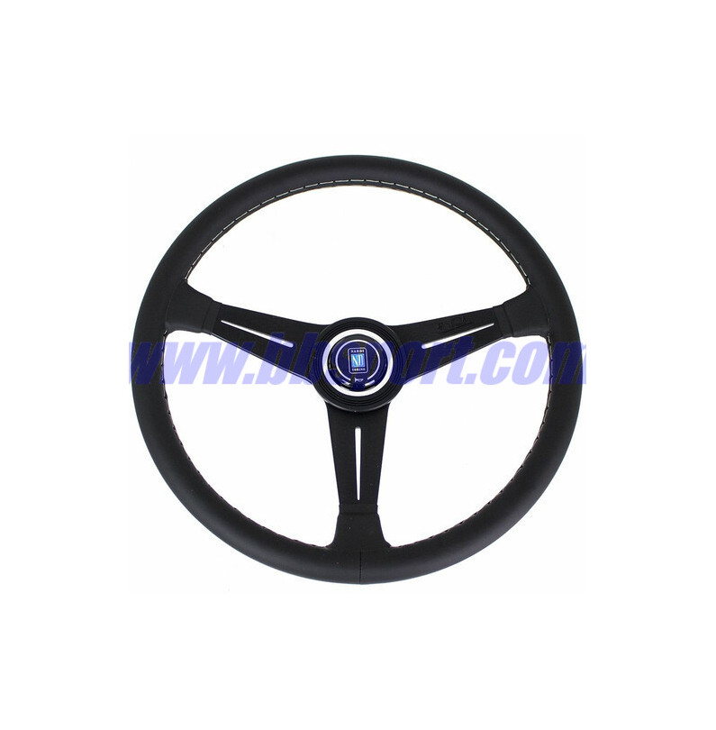 Nardi Classic ND39 Steering Wheel, Black Leather, Black Spokes, Grey Stitching, 30 mm Dish