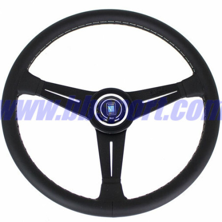 Nardi Classic ND39 Steering Wheel, Black Leather, Black Spokes, Grey Stitching, 30 mm Dish
