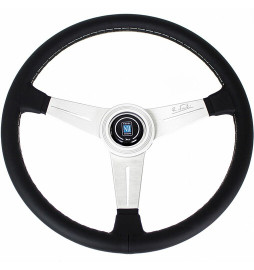 Nardi Classic ND39 Steering Wheel, Black Leather, Satin Spokes, Grey Stitching, 30 mm Dish
