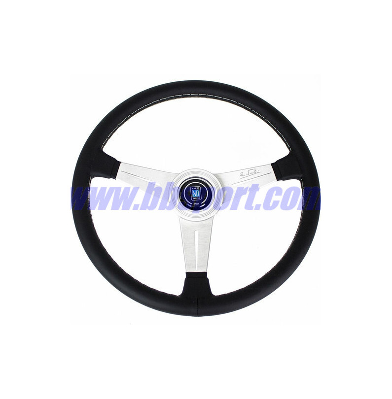 Nardi Classic ND39 Steering Wheel, Black Leather, Satin Spokes, Grey Stitching, 30 mm Dish Nardi Classic ND39 Steering Wheel, Black Leather, Satin Spokes, Grey Stitching, 30 mm Dish